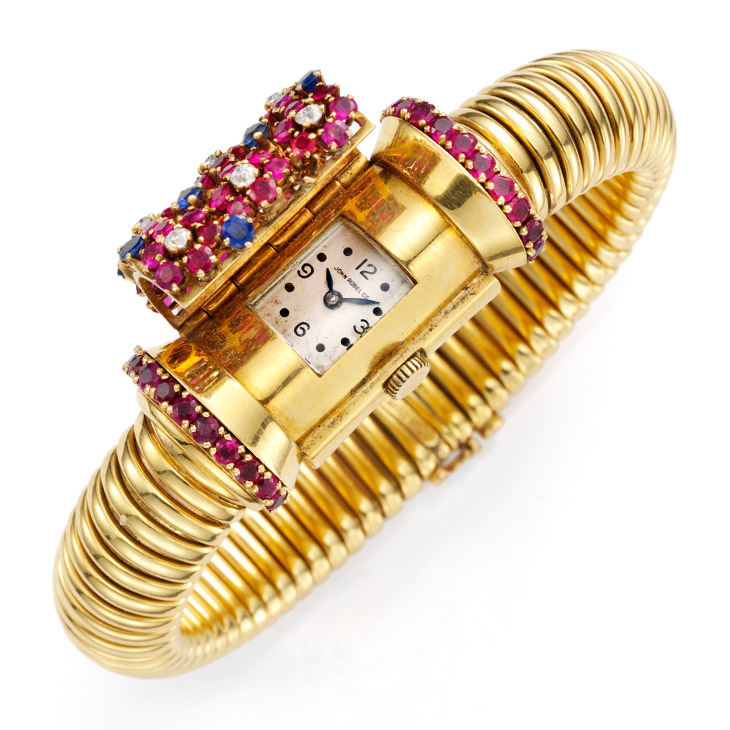 A Retro Sapphire and Ruby Bracelet Watch, by John Rubel