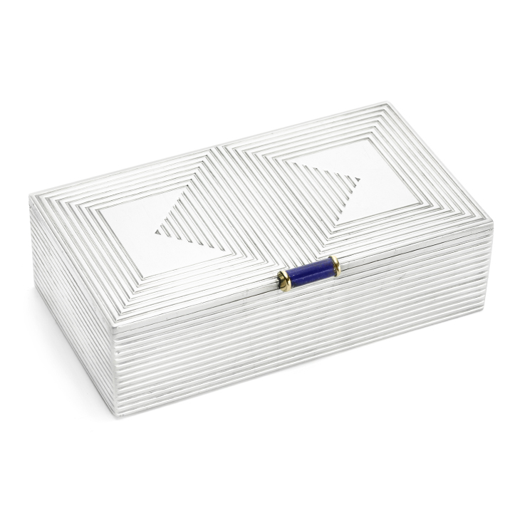A Lapis Lazuli and Silver Cigarette Box, by Cartier