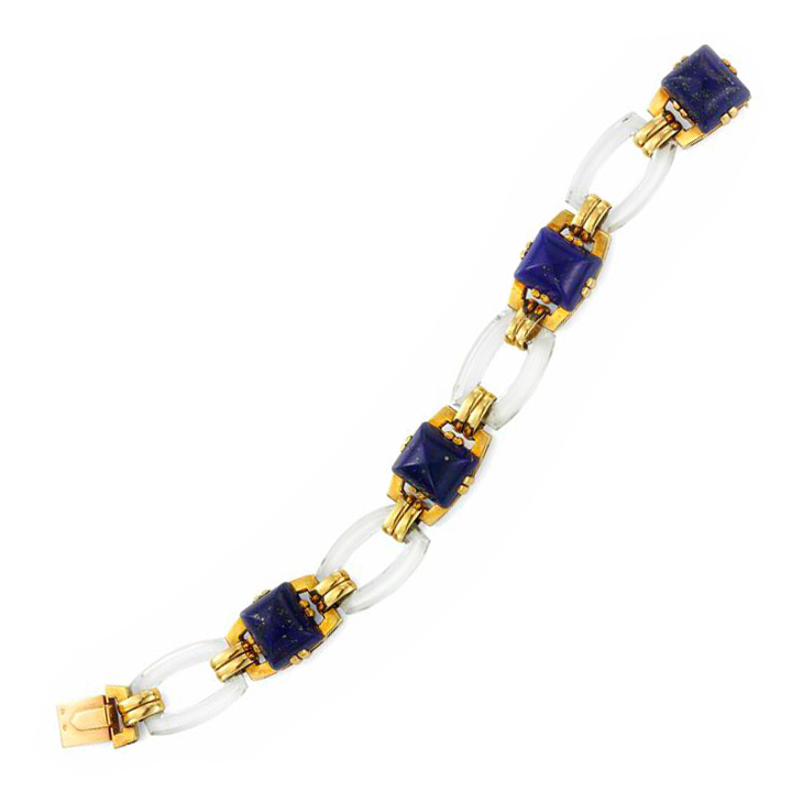 A Lapis Lazuli, Rock Crystal and Gold Bracelet, by Cartier