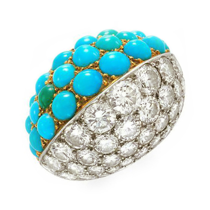 A Turquoise and Diamond 'Boule' Ring, by Cartier, circa 1950