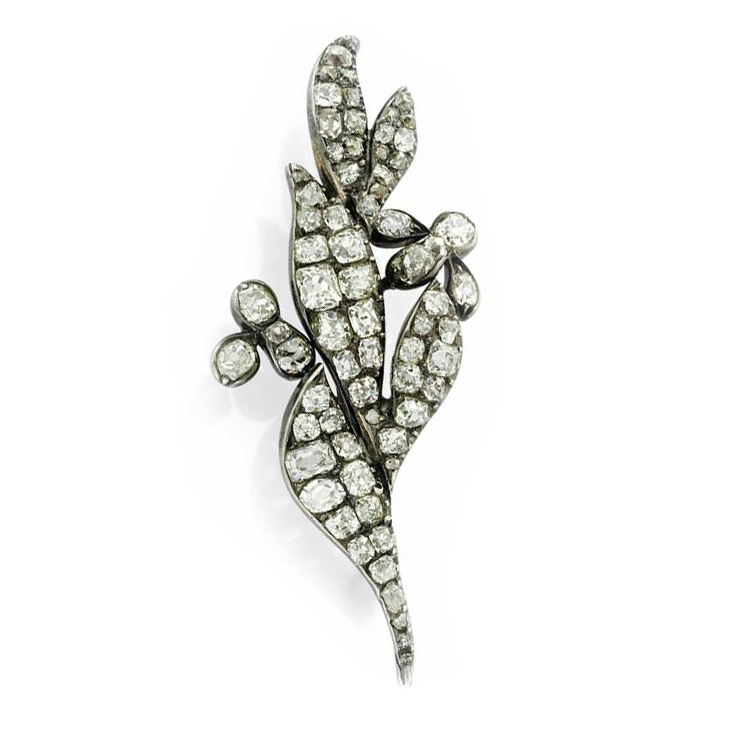 An Antique Old Mine-cut Diamond Leaf Brooch, Early 19th Century