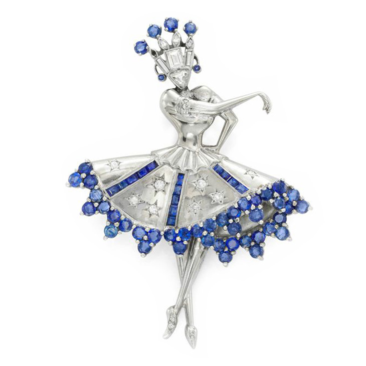A Sapphire, Diamond and Platinum 'Ballerina' Brooch, circa 1935