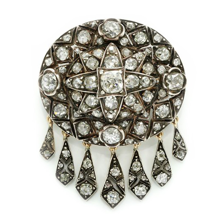 An Antique Old Mine and Rose-cut Diamond Tassel Brooch, 19th Century