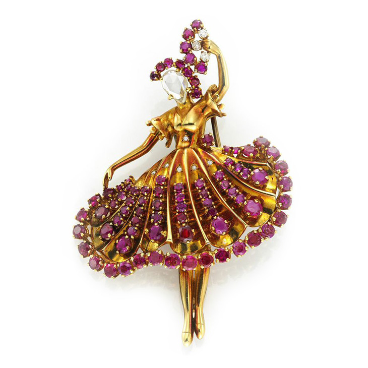 A Ruby and Diamond 'Ballerina' Dancer Brooch, circa 1940