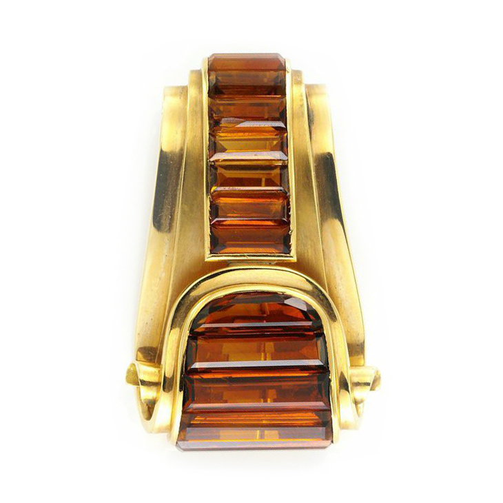 A Retro Citrine and Gold Clip Brooch, by Cartier, circa 1940