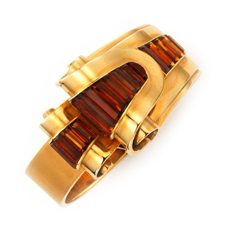A Retro Citrine and Gold Bracelet, by Cartier, circa 1940