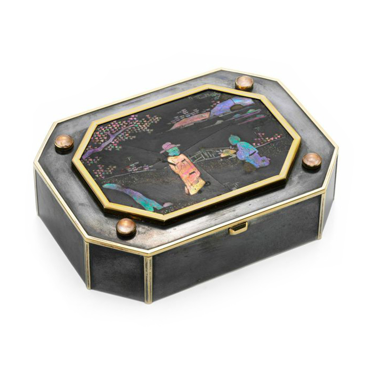 An Art Deco Gold, Silver and Lacquer Chinoiserie Box, by Cartier, circa 1920