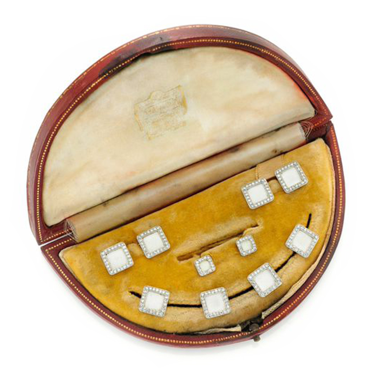 An Art Deco Square Link Fabric and Diamond Dress-set, by Cartier, circa 1920