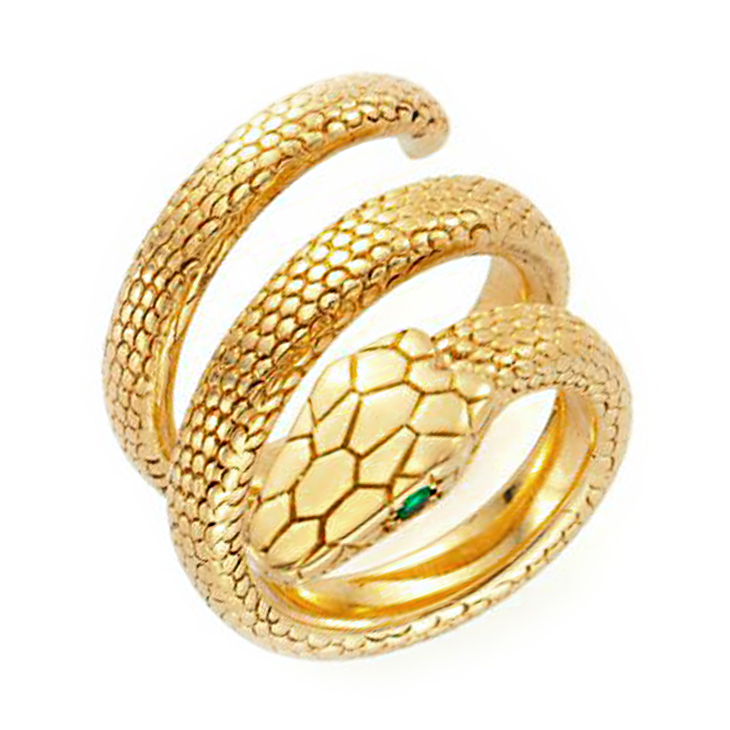 A Sculpted Gold Snake Ring, with emerald-cut eyes, by Cartier, circa 1970