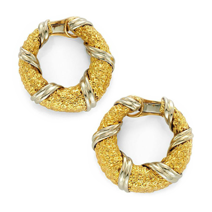 A Pair of Bi-colored Gold Hoop Ear Clips, by Van Cleef & Arpels, circa 1970