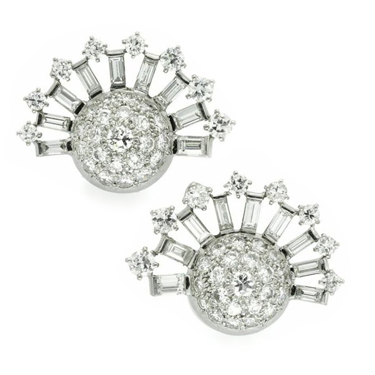 A Pair of Diamond and Platinum Ear Clips, by Van Cleef & Arpels, circa 1940
