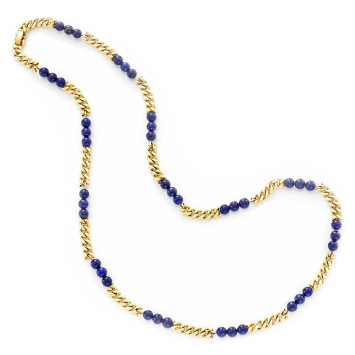 A Lapis Lazuli Bead and Gold Chain Necklace, by Van Cleef & Arpels, circa 1970