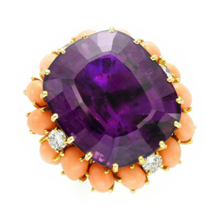 An Amethyst, Coral and Diamond Ring, by Van Cleef & Arpels, circa 1960