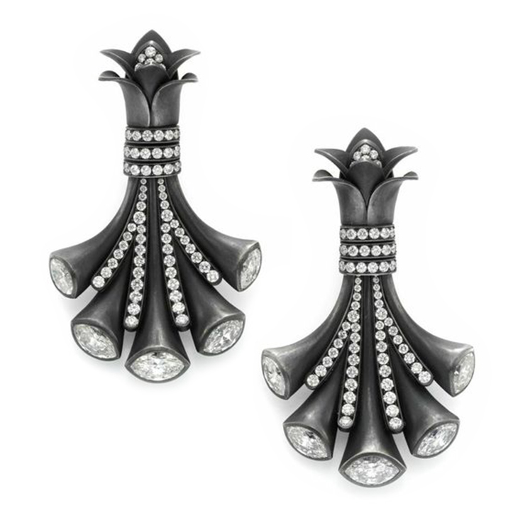 A Pair of Diamond and Blackened Silver and Gold Ear Pendants, by Hemmerle