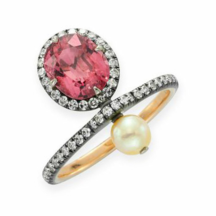 A Spinel, Natural Pearl and Diamond Ring, by Nadia Morgenthaler