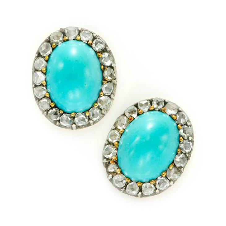 FD Gallery | A Pair of Antique Turquoise and Rose-cut Diamond Ear Studs
