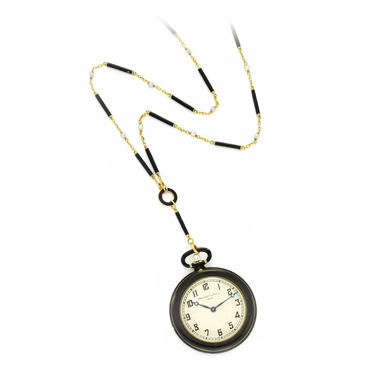 An Art Deco Black Enamel and Gold Pocket Watch, circa 1925