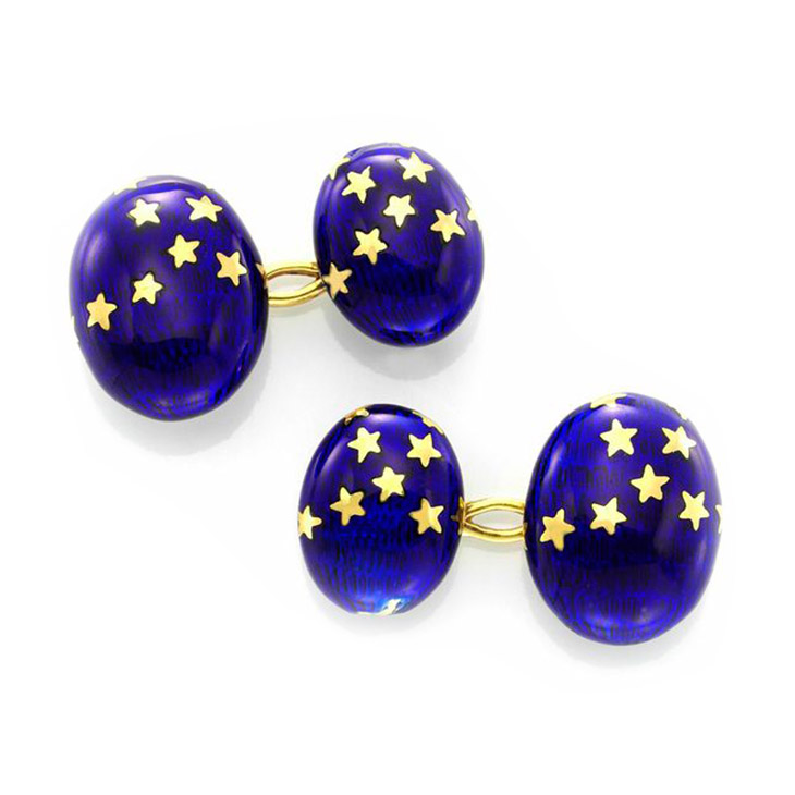A Pair of Antique Gold and Gold Enamel 'Stars' Cufflinks, circa 1900