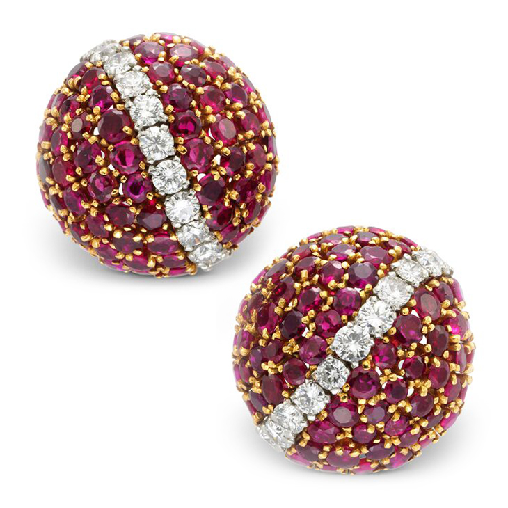 A Pair of Ruby and Diamond Ear Clips, by Van Cleef & Arpels, circa 1965