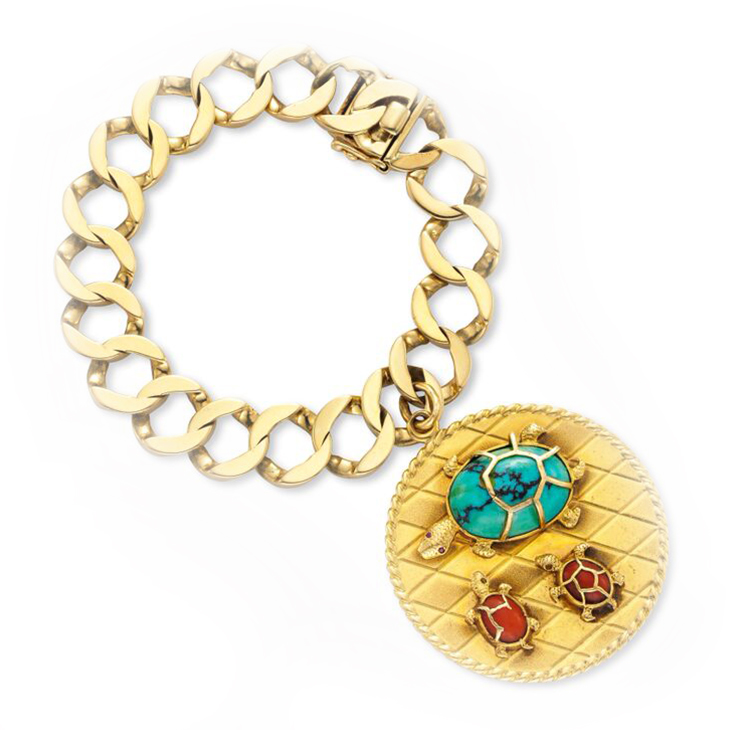 A Multi-gem and Gold Turtle Charm Bracelet, by Cartier, circa 1960