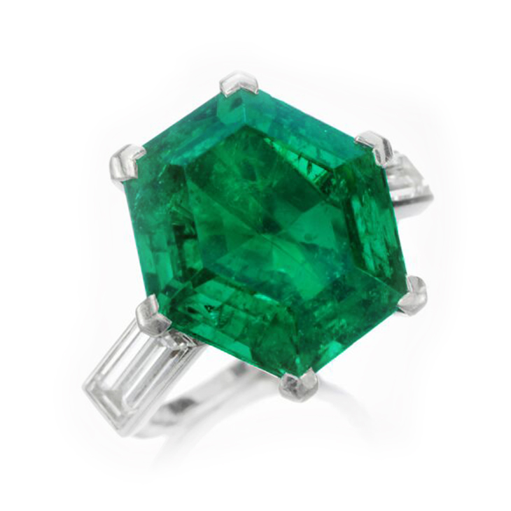 A Hexagonal-cut Emerald and Diamond Ring, of 11.49 Carats, by Cartier