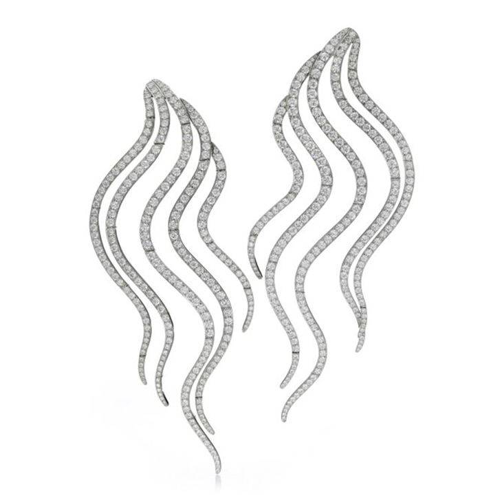 A Pair of Diamond and Platinum 'Wave' Ear Pendants of 6.54 carats, by SABBA