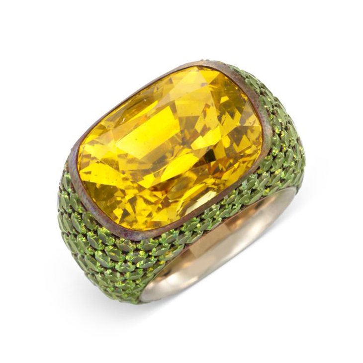 A Yellow Sapphire and Demantoid Garnet Ring, by Hemmerle