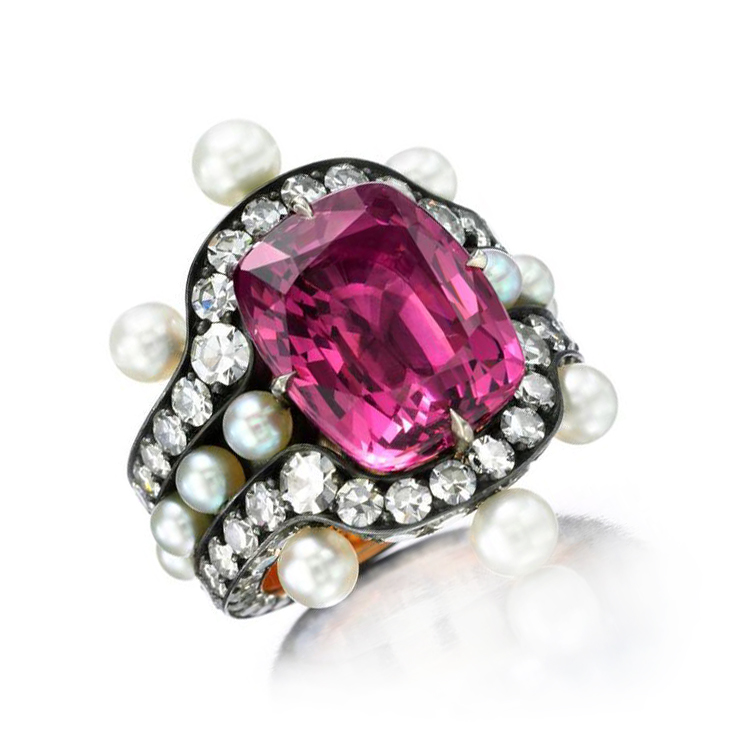 A Spinel, Natural Pearl and Diamond Ring, by Nadia Morgenthaler