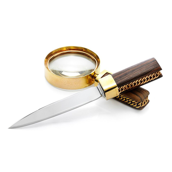 A Gilt and Wood Magnifying Glass and Letter Opener Set, by Hermès, c.1970