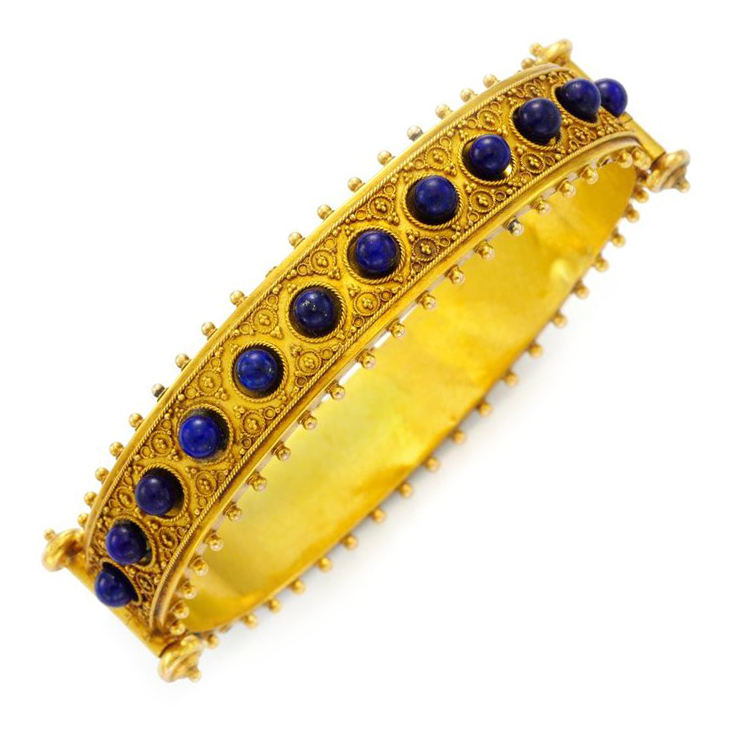 An Antique Lapis Lazuli and Gold Bangle Bracelet, late 19th Century