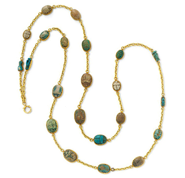 FD Gallery | A Gold and Hardstone Scarab Long Chain Necklace