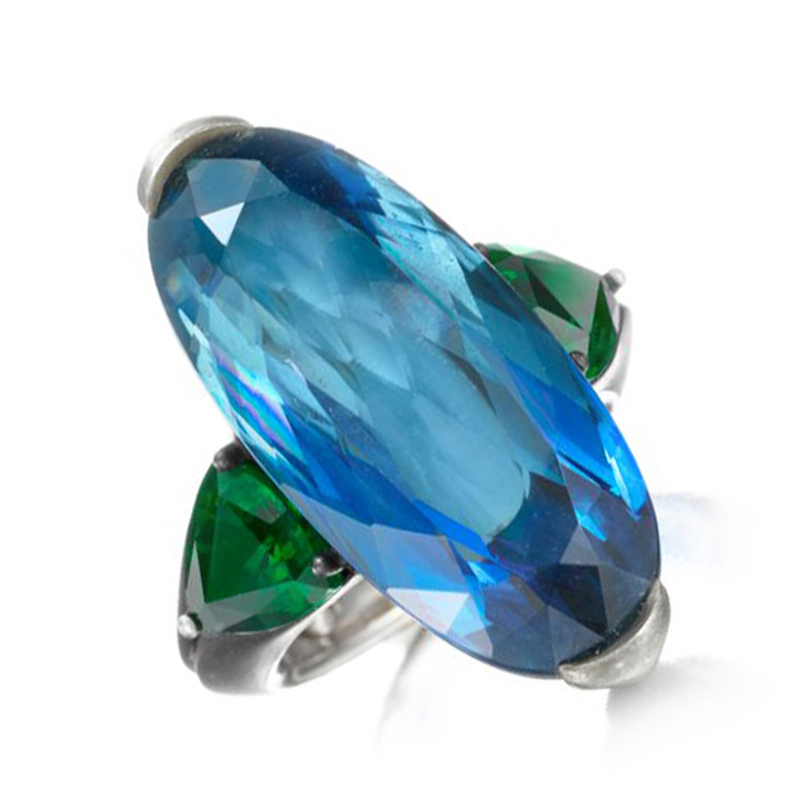 An Aquamarine and Demantoid Garnet Ring, by Hemmerle