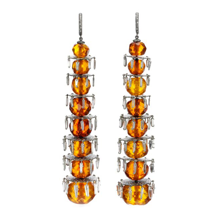 A Pair of Faceted Amber and Diamond Ear Pendants, by SABBA