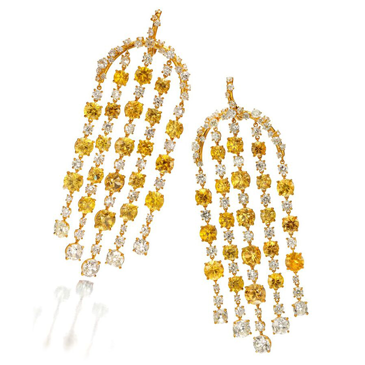 A Pair of Yellow Zircon and Diamond Ear Pendants, by SABBA