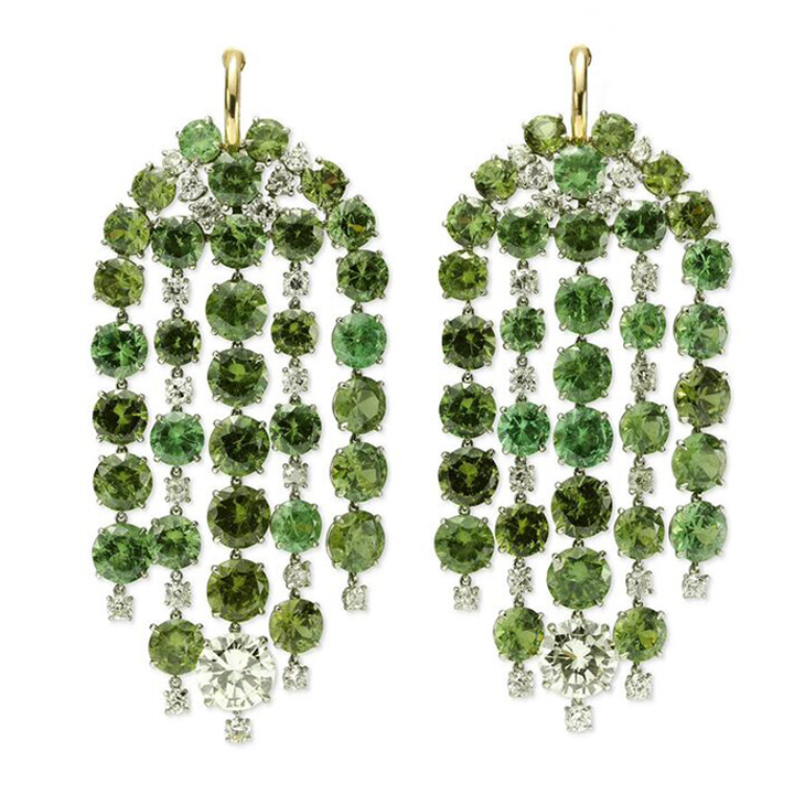 A Pair of Demantoid Garnet and Diamond Ear Pendants, by SABBA
