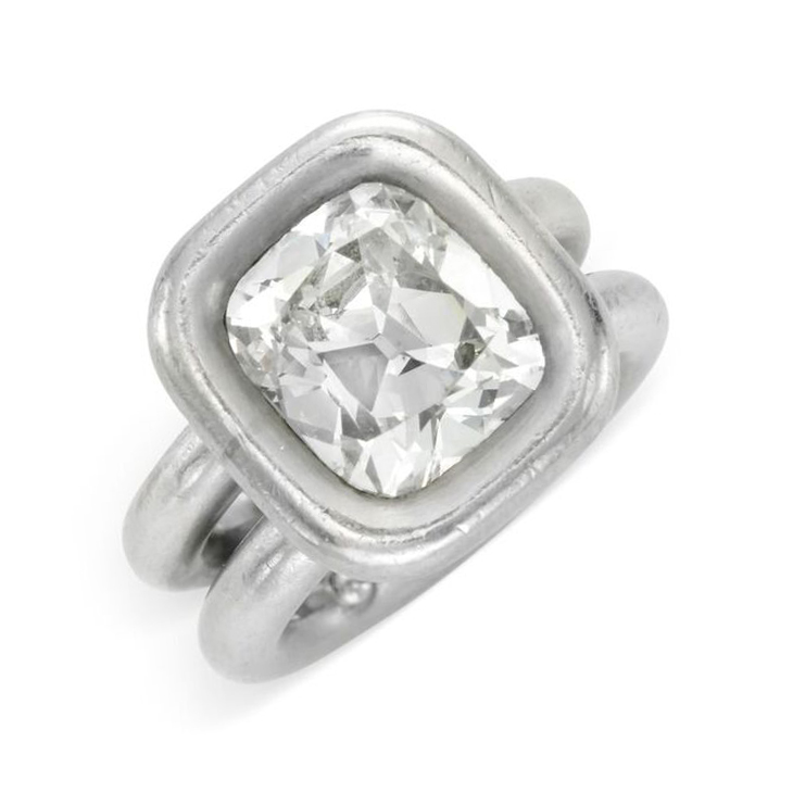 A Diamond Ring, set with a cushion-cut diamond weighing 4.45 carats, mounted in platinum, by JAR