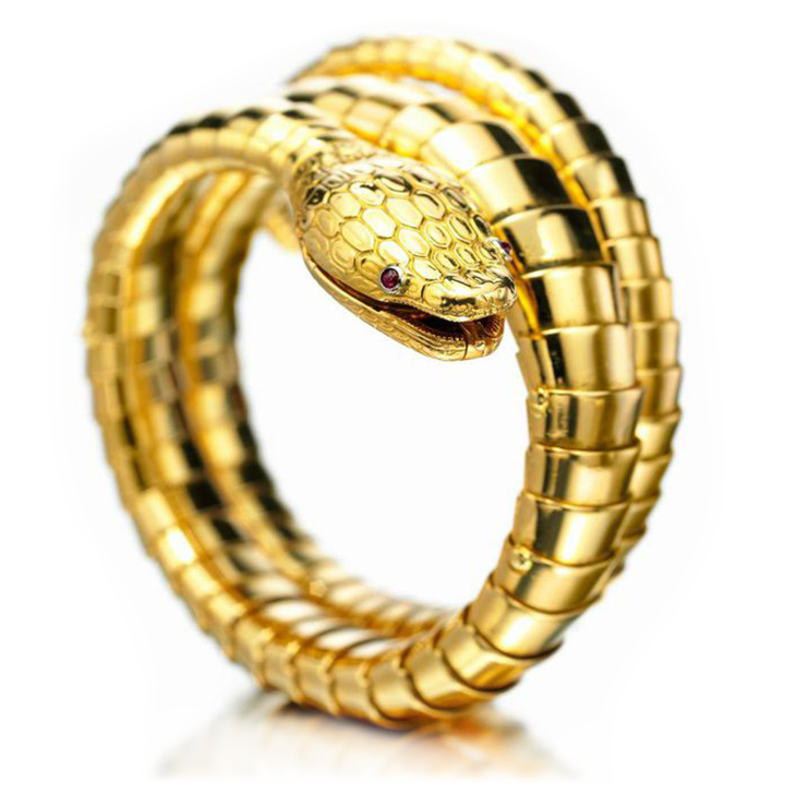 A Gold and Ruby Serpent Bracelet Watch, by Bulgari, circa 1950