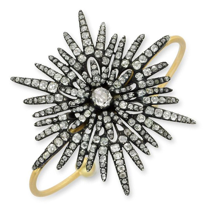 An Old Mine Diamond and Gold Starburst Cuff
