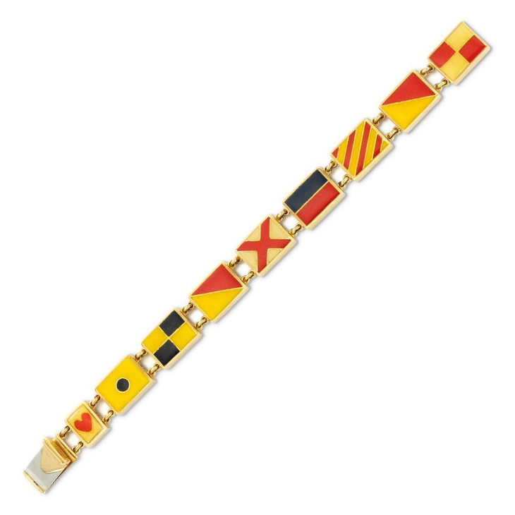An Early 20th Century Enamel and Gold 'I Love You' Flag Bracelet
