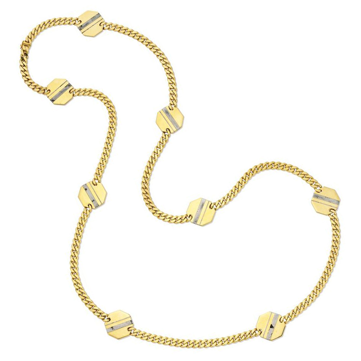 A Hematite and 18k Gold Plaque Long Chain Necklace, by Bulgari