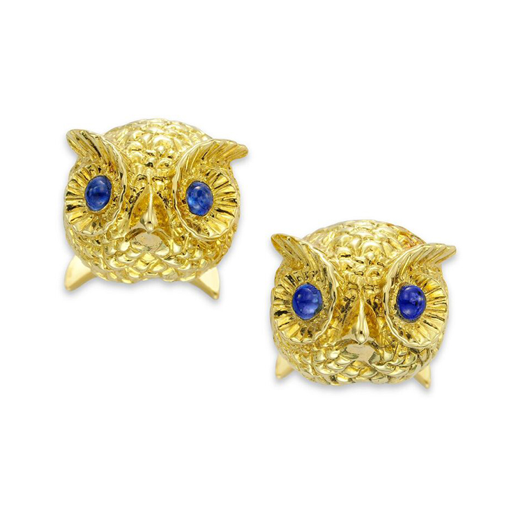 A Pair of Sapphire and Gold Owl Cufflinks