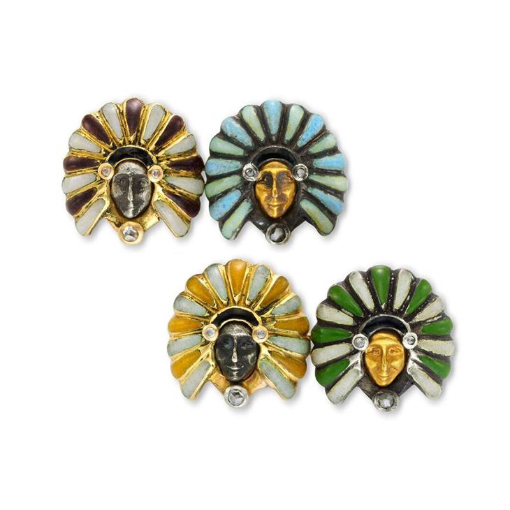 A Pair of Enamel, Diamond and Gold Cufflinks