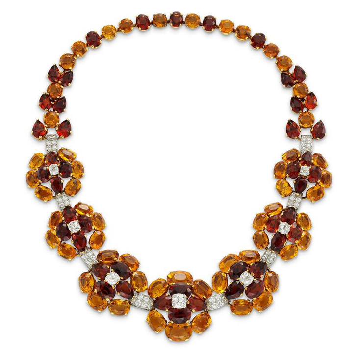 A Retro Citrine and Diamond Necklace, by Cartier, circa 1935
