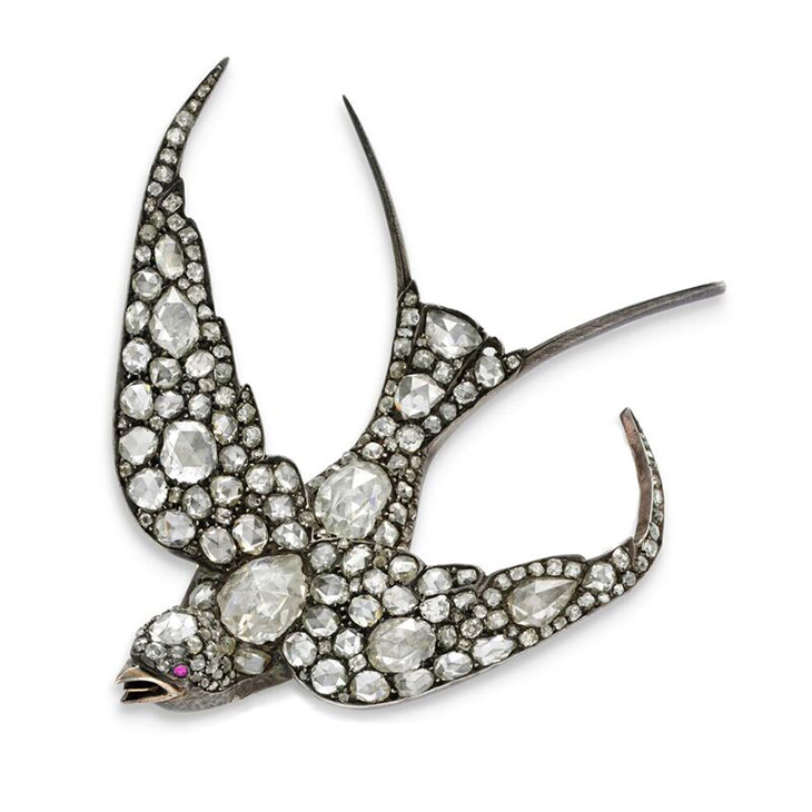 An Antique Ruby and Diamond Fowl Brooch, circa 19th Century
