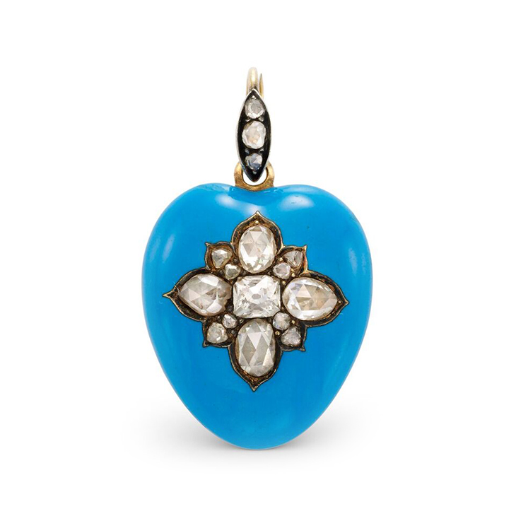 An Antique Enamel and Diamond Heart Pendant, circa 1900