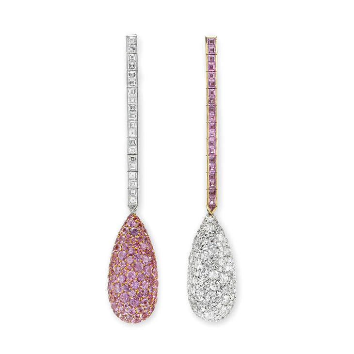 A Pair of Pink Sapphire and Diamond Ear Pendants, by Chopard
