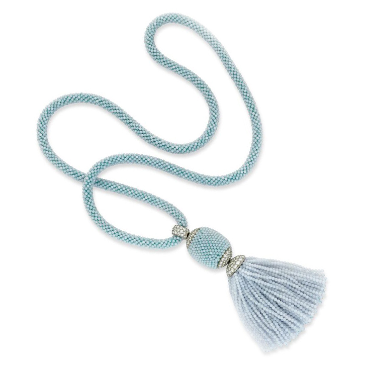 A Chalcedony Bead and Diamond Tassel Necklace, by Hemmerle
