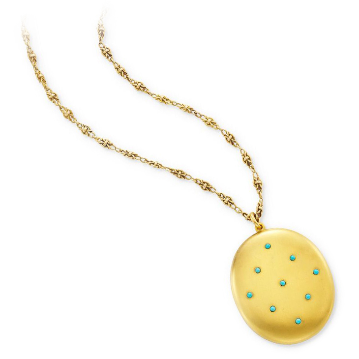 An Antique Gold and Turquoise Locket Pendant