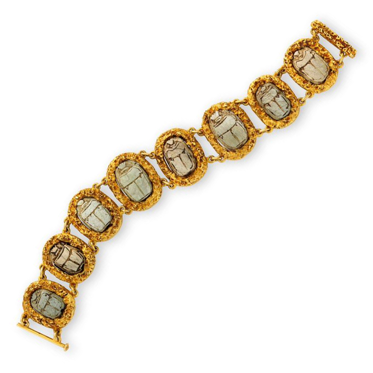 An Ancient Scarab and Gold Link Bracelet