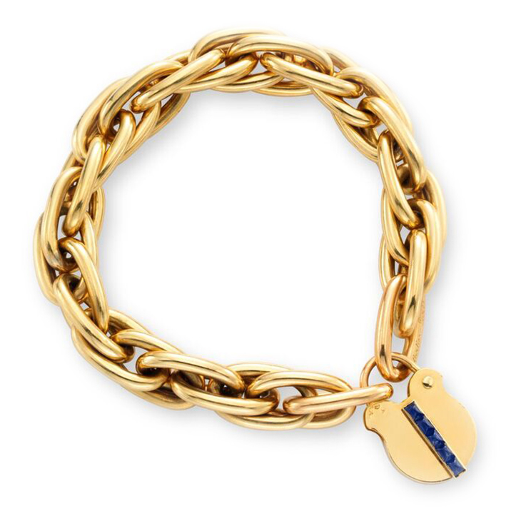 A Retro Sapphire and Gold Padlock Charm Bracelet, by Cartier, circa 1945